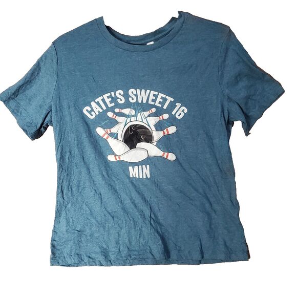 Unbranded Other - Cate’s Sweet 16 Min Bowling T-Shirt Youth L Blue Graphic Logo Tee Short Sleeve